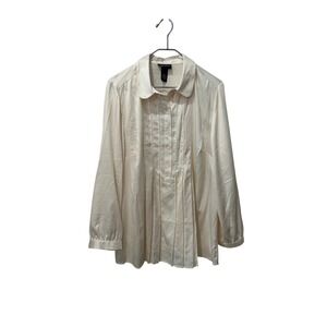 Maggie Barnes 0X 14/16W Ivory Pleated Button Front Collared Blouse new with tags